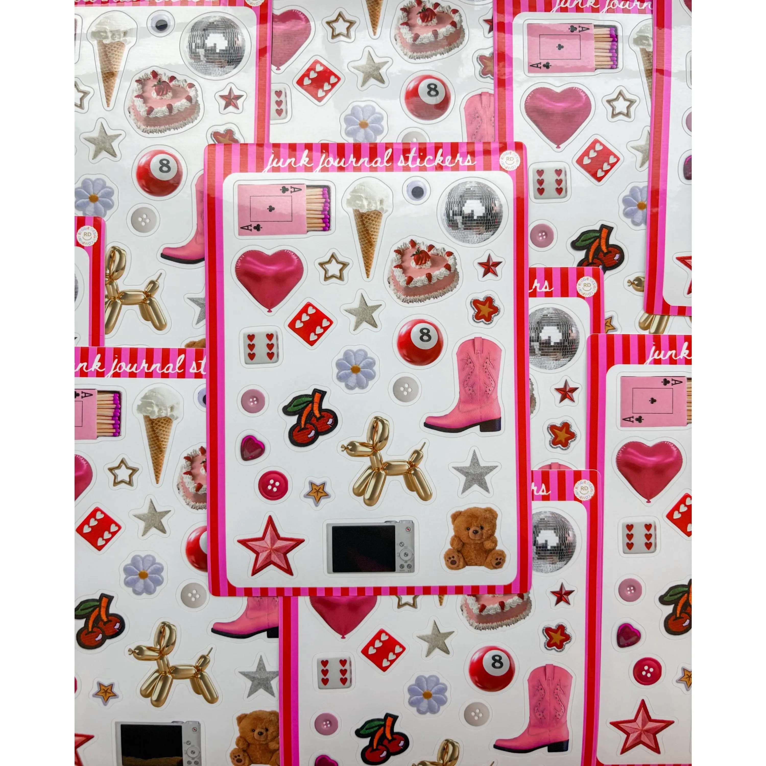 Trinket Junk Journal 5x7 Sticker Sheet - Pink Aesthetic Vinyl Stickers for Scrapbooking & Planner Decoration - Water-Resistant & Durable Design - Perfect Gift for Craft Enthusiasts