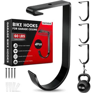 Bike for Ceiling Rack, Add on Flat Hook Accessory Overhead for Ceiling Rack and Wall Shelving(4 Pack)
