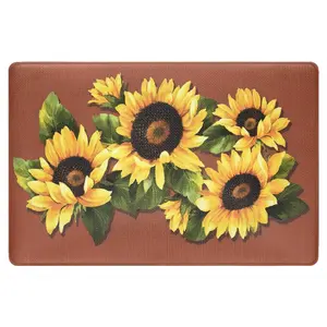 GoodGram Oversized Premium Anti Fatigue Memory Foam Kitchen Floor Mat - 30 in. W x 18 in. L, Black Eye Susan Sunflowers