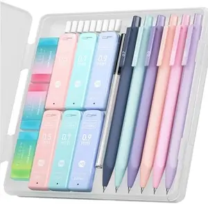 Cute Mechanical Pencil Set, 6PCS Pastel Pencils (0.5mm, 0.7mm, 0.9mm), 360 Leads, 3 Erasers, 9 Refills, Aesthetic for Girls, Writing &Drawing Supplies