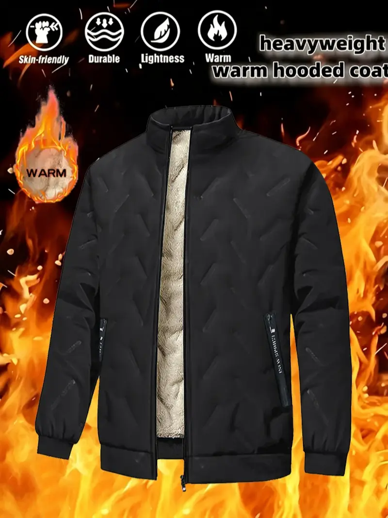 Clean Gent men’s stand-collar thick cotton jacket featuring thermal locking technology for warmth; a casual fit suitable for cold weather—ideal for everyday wear and outdoor activities, practical and versatile.