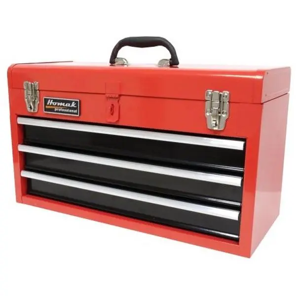 212 MAIN Homak RD01032101 21-Inch Red Steel 3-Drawer Toolbox, Toolbox Storage Box with Double Latches, Locking Lids & Slip Mats for Tools & Hardware Organization