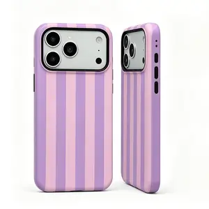 2-in-1 Magnetic Slim Cellphone Casing for iPhone 17/16/15/14 - Shockproof Drop Protection, Anti-Scratch Hard Back, Soft Bumper Cover, Pink Purple Striped, MagSafe Compatible, Ideal Gift for Women, Phone Accessories for Handheld Devices