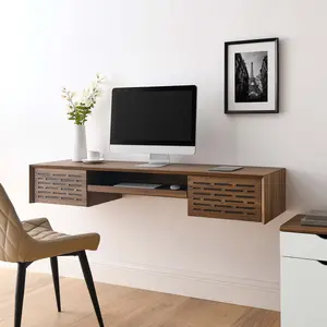 Modway Merit 60" Wall Mount Wood Office Desk in Walnut