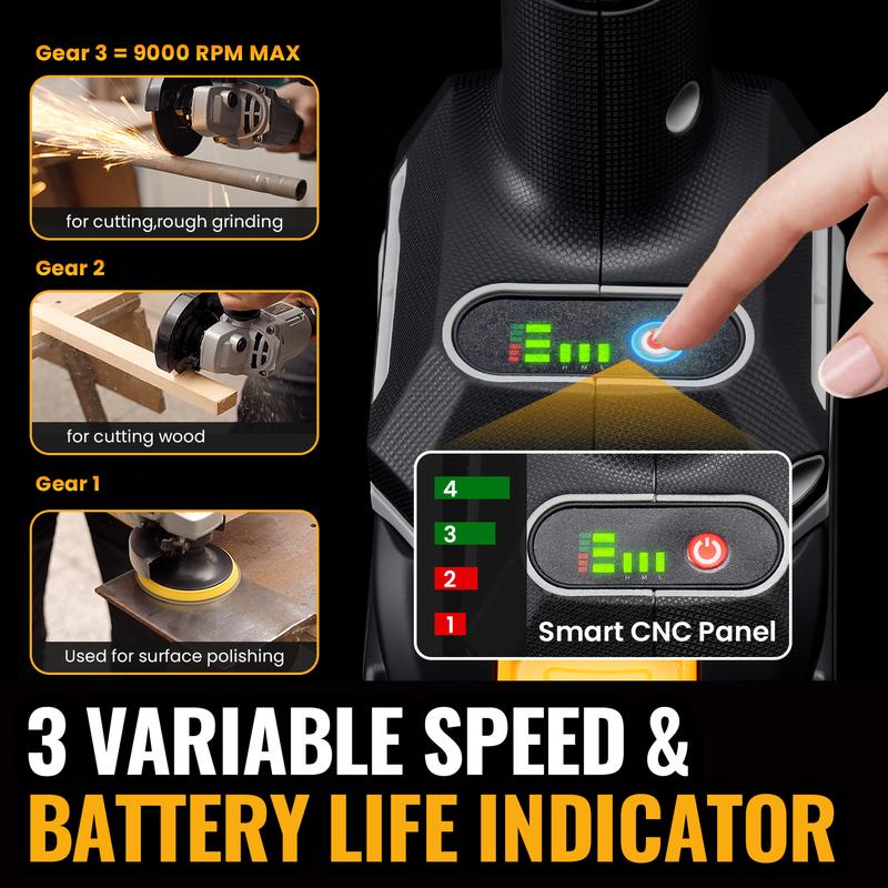Brushless Motor Angle Grinder Cordless With Battery And Extensive Accessories, A Multi-purpose Machine, No Load Speed: 9000r/min, Three Adjustable Speed Settings, And A Compact Design, Perfect For Grinding And Polishin