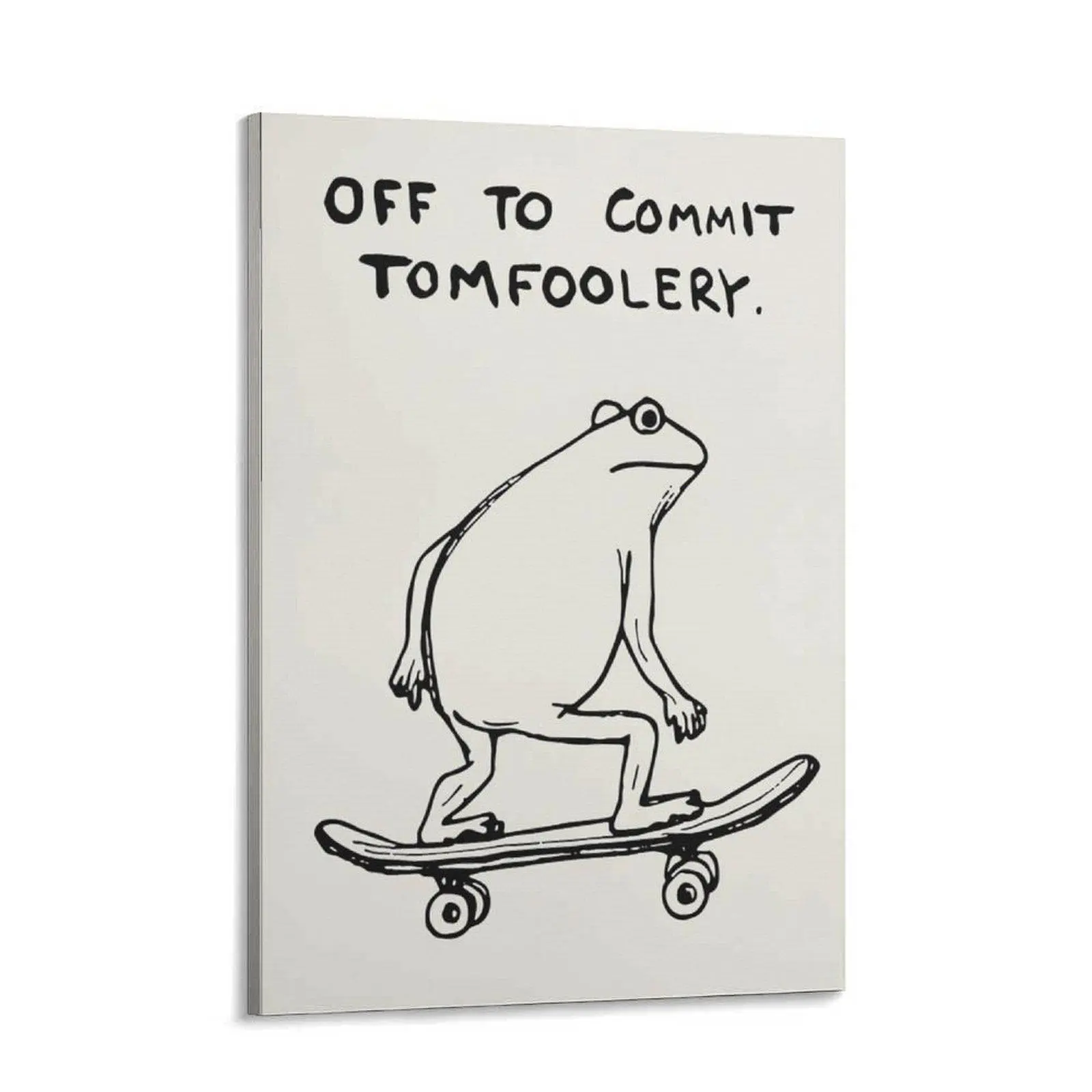 Frog Skateboard Canvas Wall Art Poster, "Off To Commit Tomfoolery" Funny Animal Print, Bedroom Aesthetic Decor, Mothers Day Gift