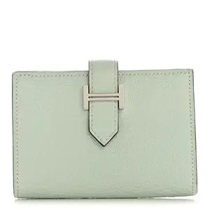 Pre-owned HERMÈS Leather Small Leather Goods Chevre Mysore Bearn Card Holder Wallet Vert Peppermint