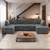 Grey, 6 Seats, U-Shaped with 2 Ottoman