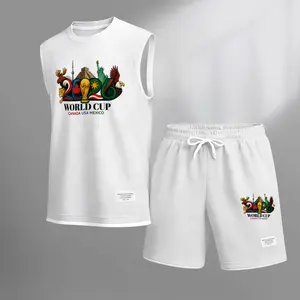 Men’s 2026 World Cup Sleeveless Tank & Shorts Set, Canada USA Mexico Soccer Print, Summer Athletic Streetwear, Casual Gym Activewear, Lightweight Two-Piece Outfit