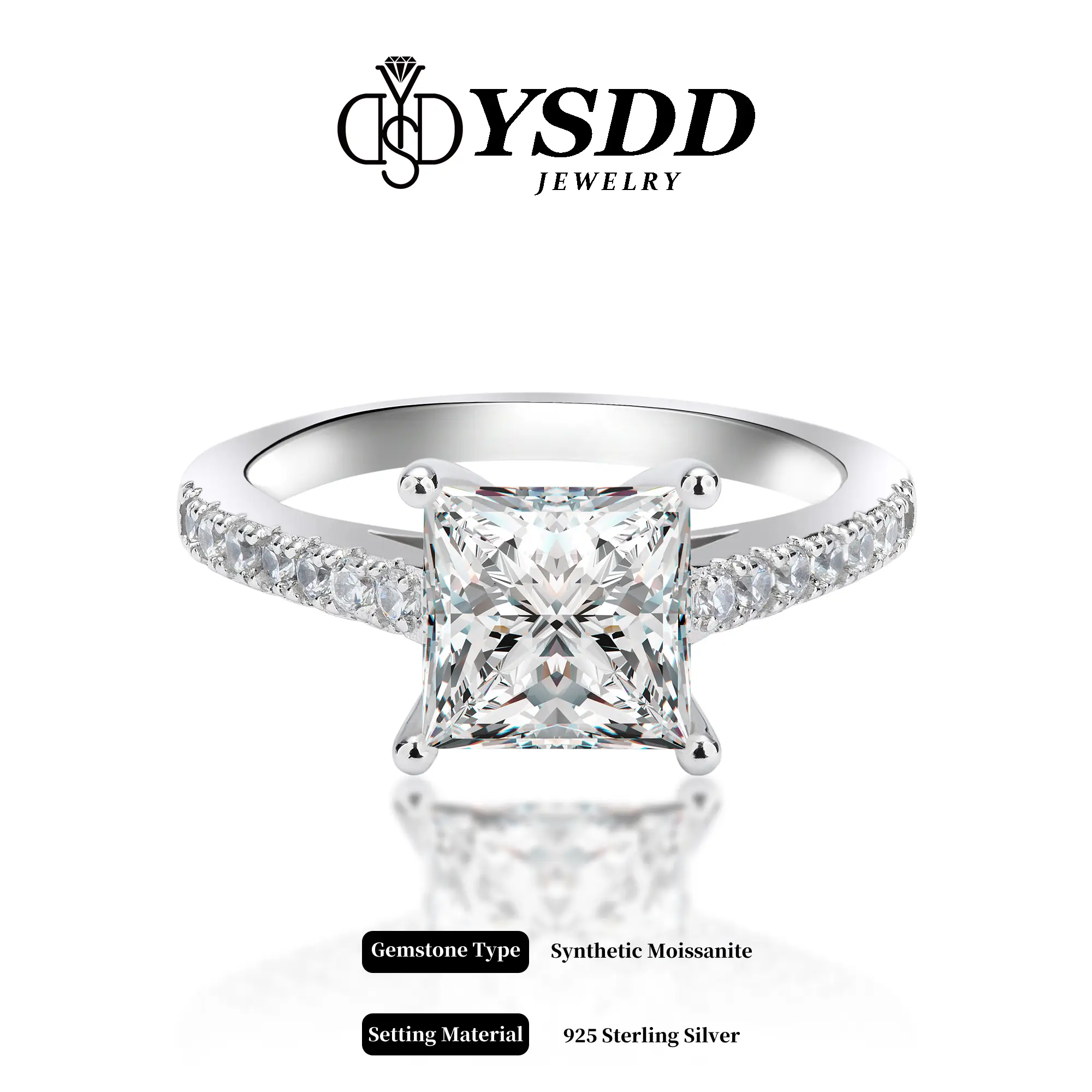 【#46 Classic】1-2Carat Princess Cut Synthetic Moissanite Rings in 925 Sterling Silver