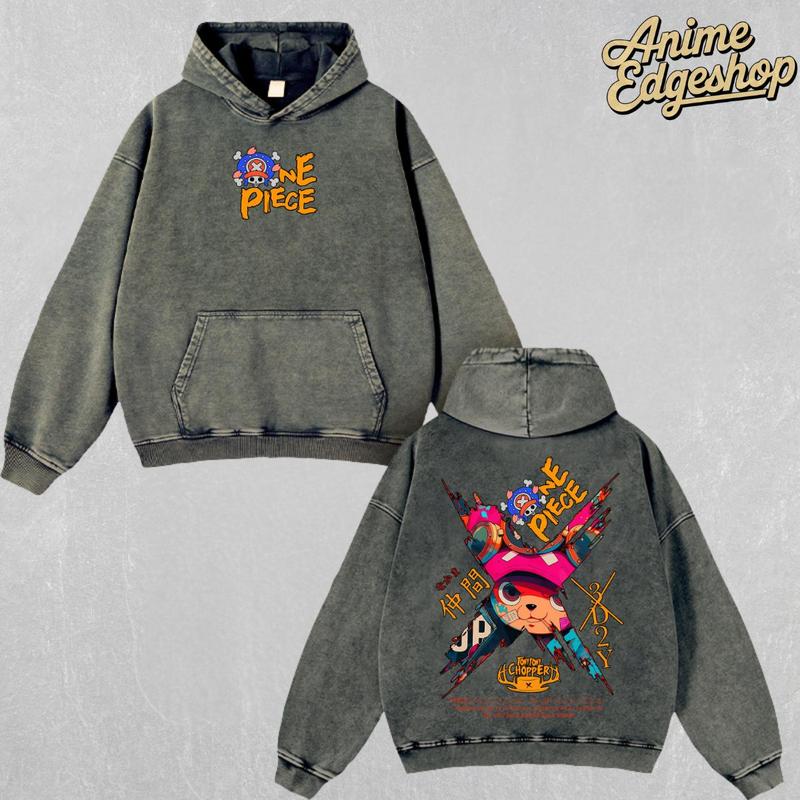 Retro Vintage Limited Tony Chopper One Piece Double Sided Print Oversized Acid-Washed Heavyweight Cotton Hoodie & T-Shirt – Unisex Anime Manga Tee, Perfect Gift for Anime Fans and Lovers Menswear Tops