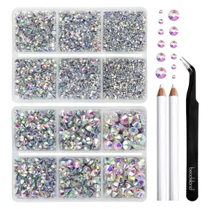 BEADSLAND Hotfix Rhinestones, 6080PCS Rhinestones for Clothes Crafts Mixed 6 Sizes with Wax Pencil and Tweezers Kit