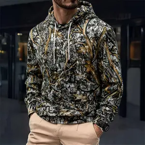 Camouflage hooded sweater men, autumn and winter trendy brand personalized printed jumper, street casual hoodie