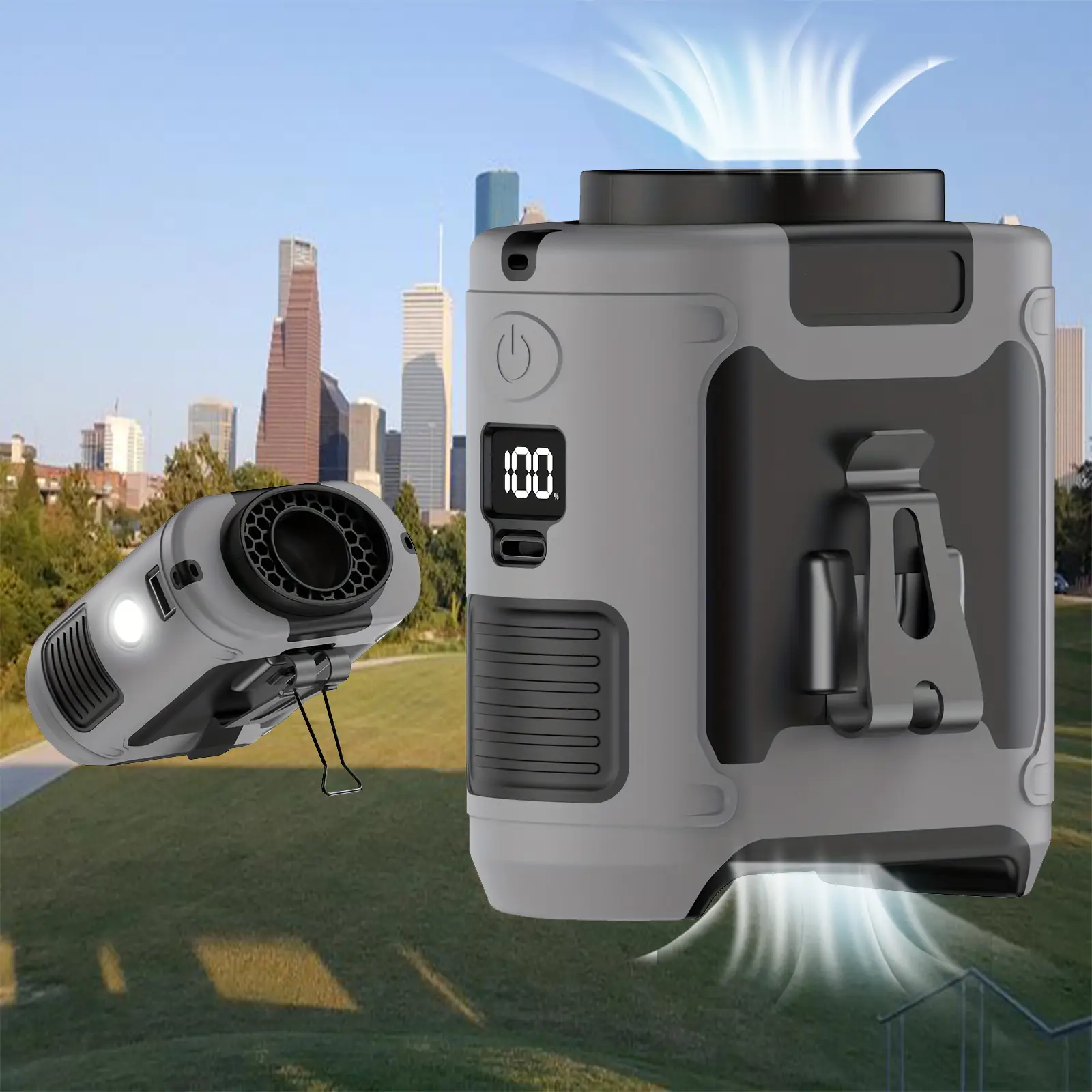 High-Speed Portable Rechargeable Fan, Waist-Mounted Electric fan Fan with 5000rpm Strong Airflow, Belt Fan Featuring LED Light, Hands-Free Hanging Nec