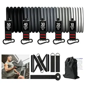 Resistance Band Set 11PCS, Home Gym Fitness Kit with Door Anchor & Ankle Strap, 150LBS Latex, Sturdy Carabiners for Strength Training & Stretching
