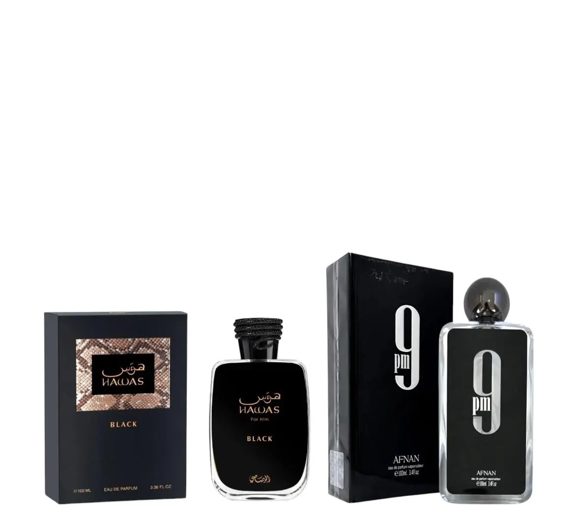 Oudlash Bundle | Rasasi Hawas Black + Afnan 9PM | Unisex Fragrances | 100ML | Eau De Parfum | Bergamot, Grapefruit, and sweet Pineapple