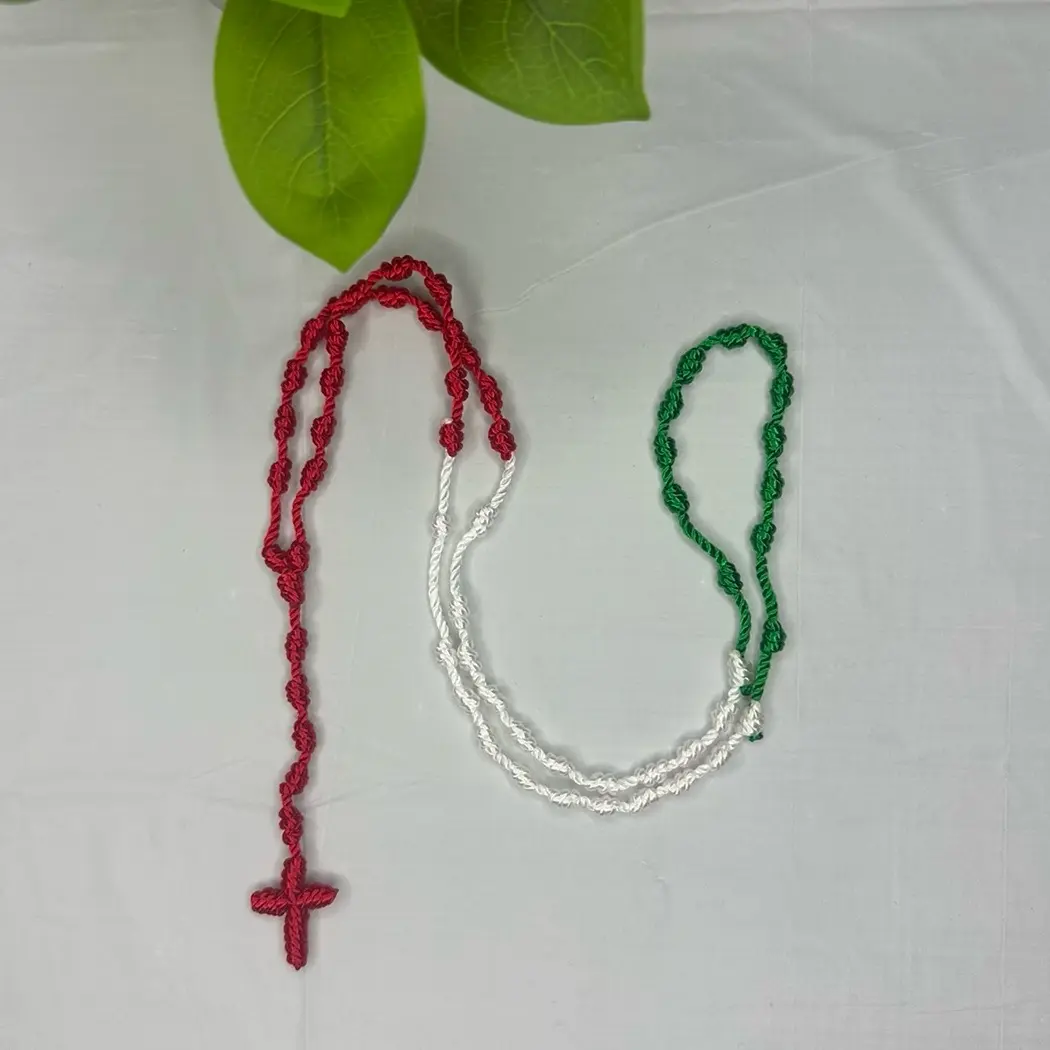 Knotted Rope Cross Necklace, Vibrant Tri-Color Spiritual Jewelry, Durable 3.5" Faith Necklace, Birthday Gift Idea