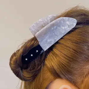 Velvet Claws Sword Wife Dagger Hair Claw in White Quartz Acetate Claw Clip 4.6" Long for Thin Short Hair