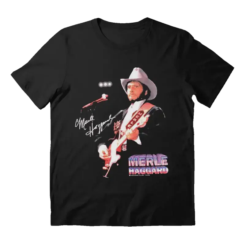 Vintage Clothing Signature Cowboy Merle Haggard T-Shirt Black Sweatshirt, Heavy Cotton Fabric Men's T-Shirt