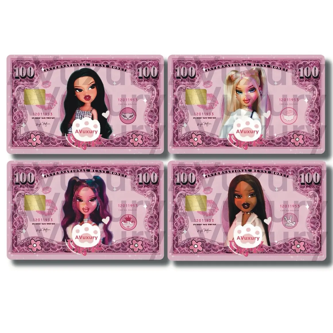Pink US 100 Bill Brats Credit Card Skin Sticker Decal