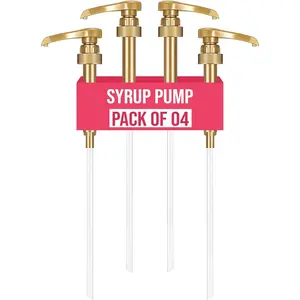 Coffee Syrup Pump Dispenser Fits 750ml Torani, DaVinci, Jordan's Skinny (Monin 33.8oz Plastic Bottles) 4-Pack