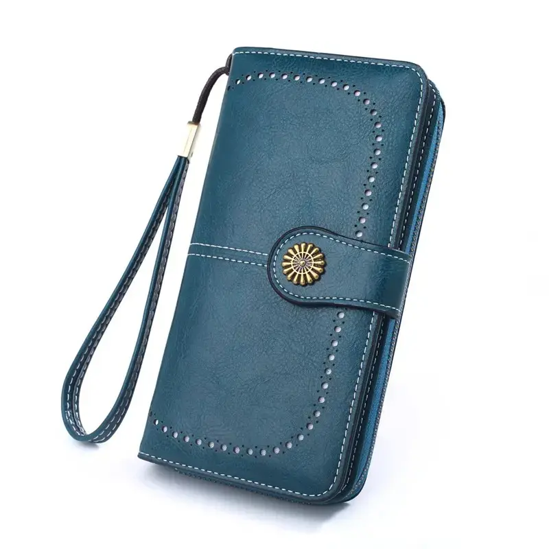 Women’s Waxed Leather Clutch Wallet, 2026 Vintage Chic RFID Blocking Wristlet Purse, Zip Around Long Wallet with Multi Pockets, Phone Card Coin Organizer for Everyday Use, Travel & Daily Essentials summerwins