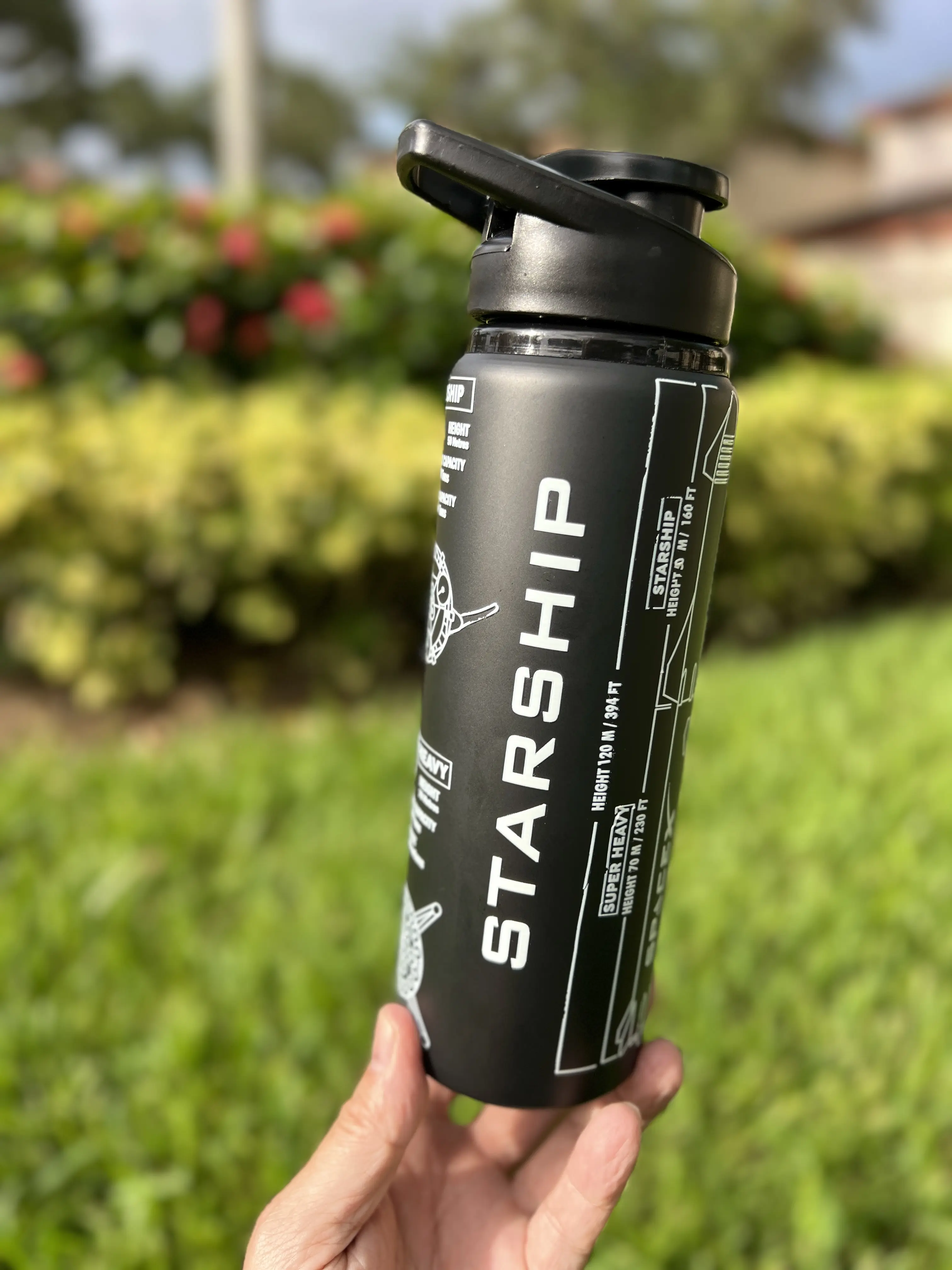 Starship SpaceX  UV print Flat Black 24 oz Aluminum Sport Bottle