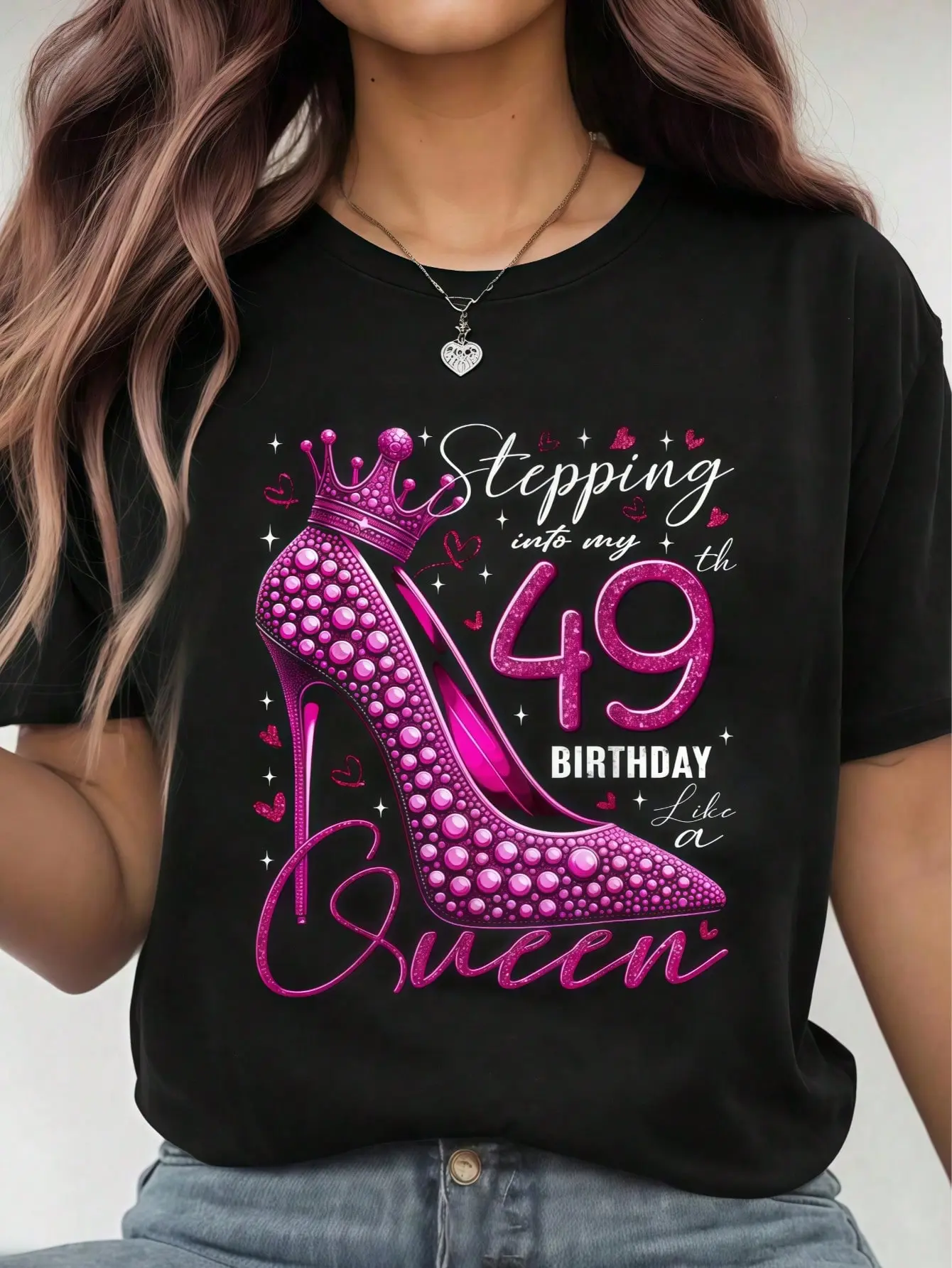 Women's 100% Cotton 49th Birthday Graphic T-Shirt - Stepping Into 49th Year Gifts, Casual Tops for Women, Top