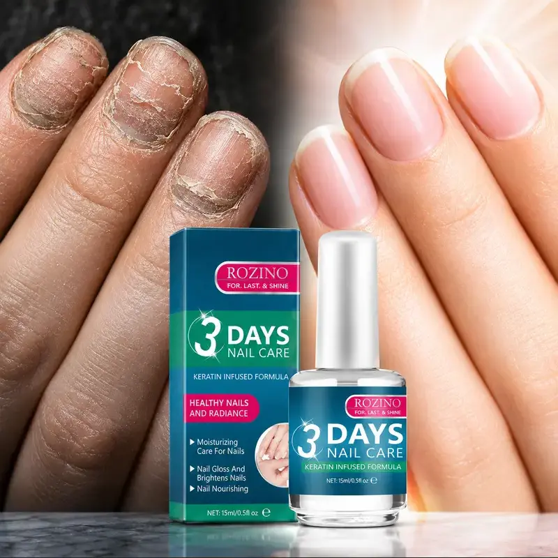 [3 Bottles] ROZINO 3-Day Nail Repair Treatment (16ml) - Keratin Amino Acid Formula, Daily Manicure Care for Nail Nourishing, Brightening & Anti-Scratch Protection
