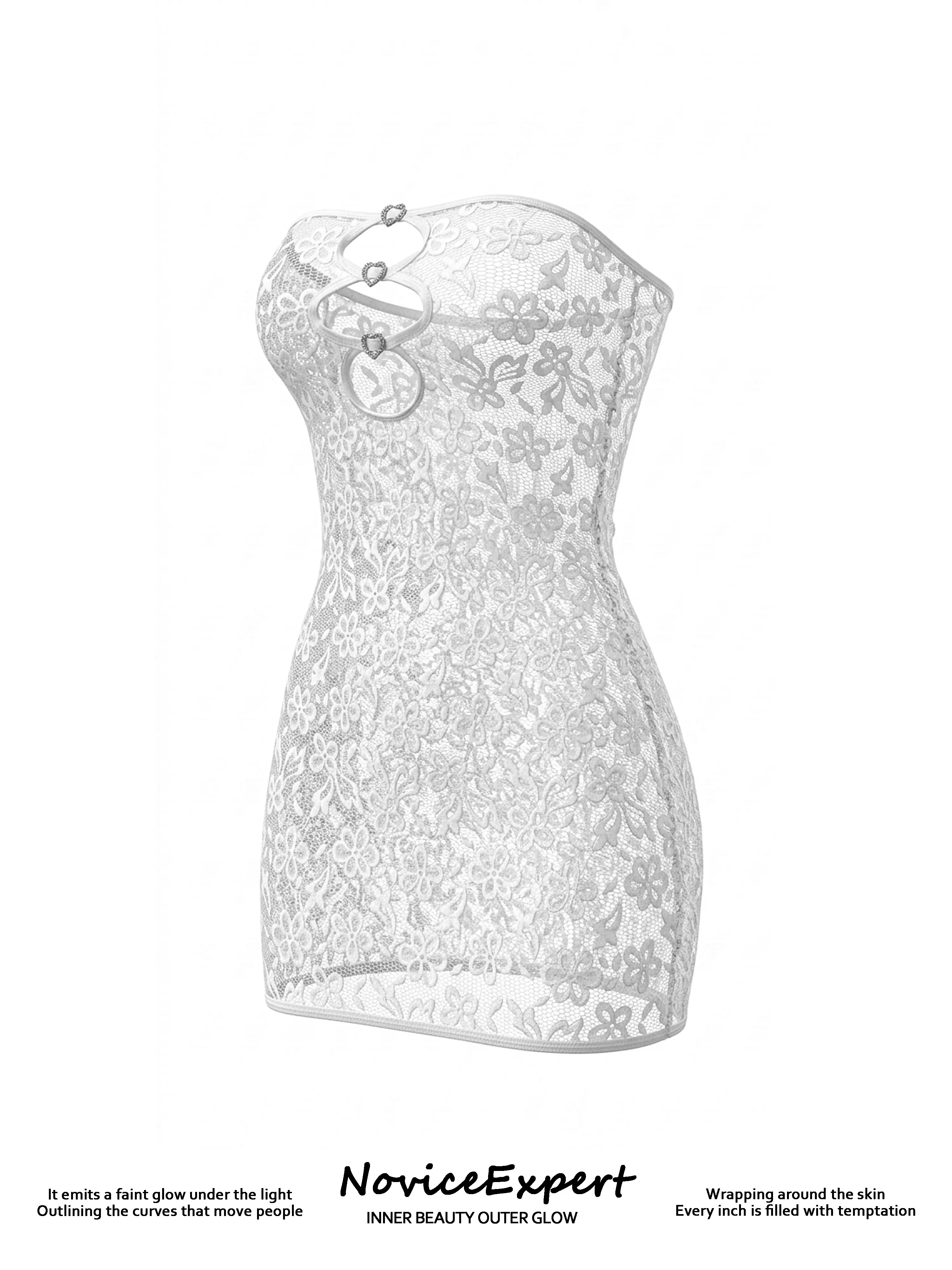 Women's Floral Lace Lingerie Set, Front Cutout Wire-Free Bra and Thong Set, Bridal Honeymoon Nightwear