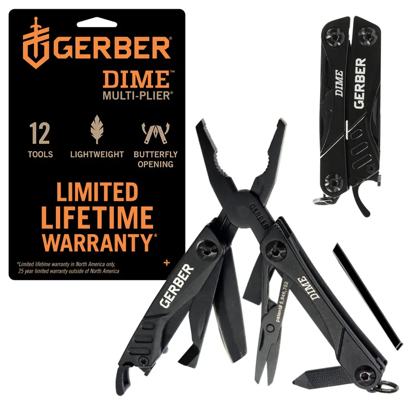 Gerber Gear Dime 12-in-1 Mini EDC Multitool - Needle Nose Pliers, Pocket Knife, Keychain, Bottle Opener - Gifts for Men, EDC Gear and Equipment Lightweight Butterfly Opening