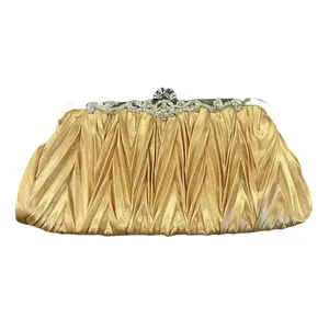 Vintage Satin Evening Clutch with Chain – Pleated Handbag