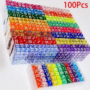 100pcs 14mm Large Size Color 6 Sided Games Dice Set, Translucent Acrylic Bulk Dice, Rounded Edges, for Games, Parties, Halloween Gifts