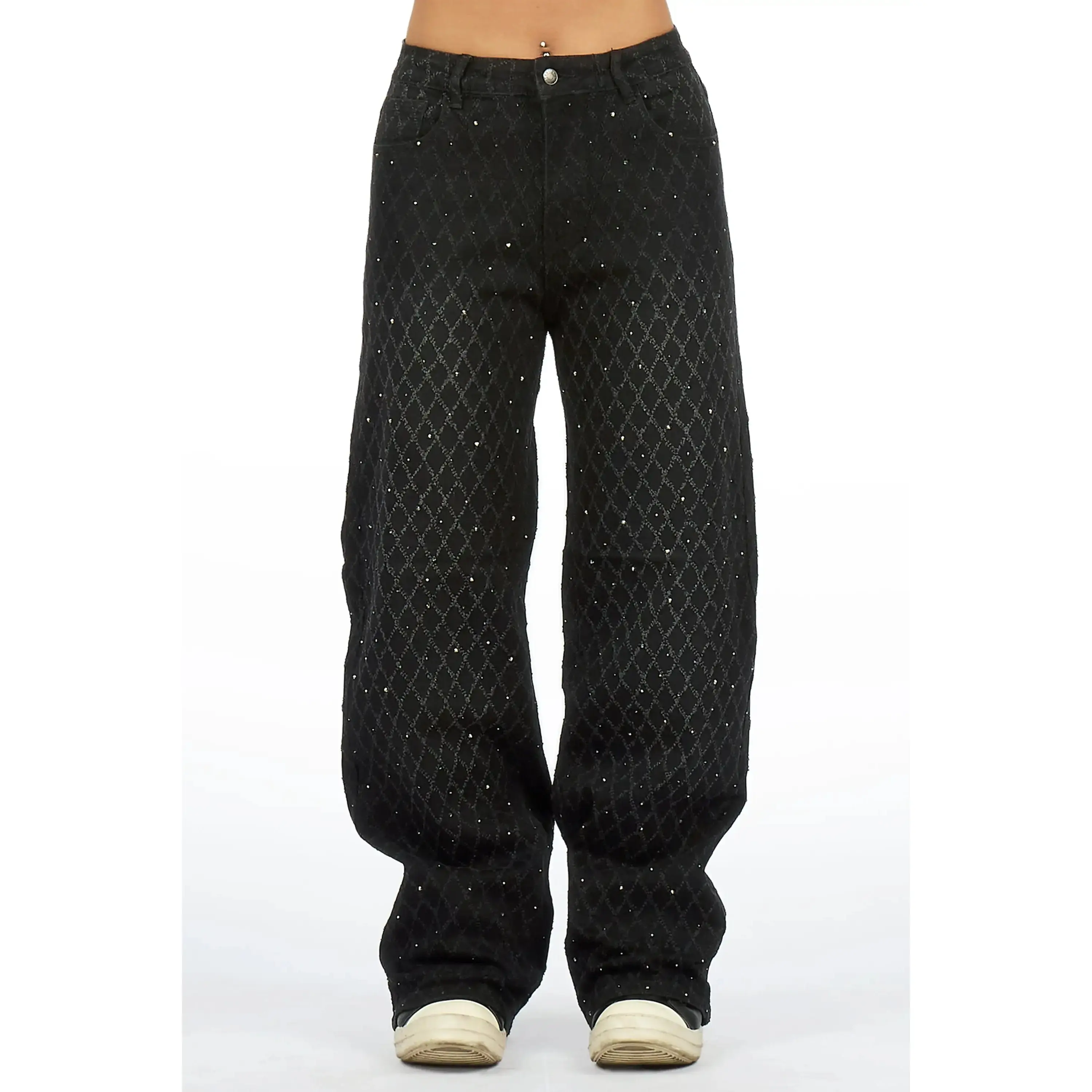 Amirah Black Rhinestone Wide Leg Jean