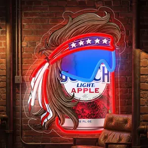 Busch Apple Neon Sign LED Wall Light Beer Can Decor, USB Powered Acrylic Panel Light, Pre-Drilled Holes Easy to Hang, Funny Bar Pub Man Cave Game Room Decor