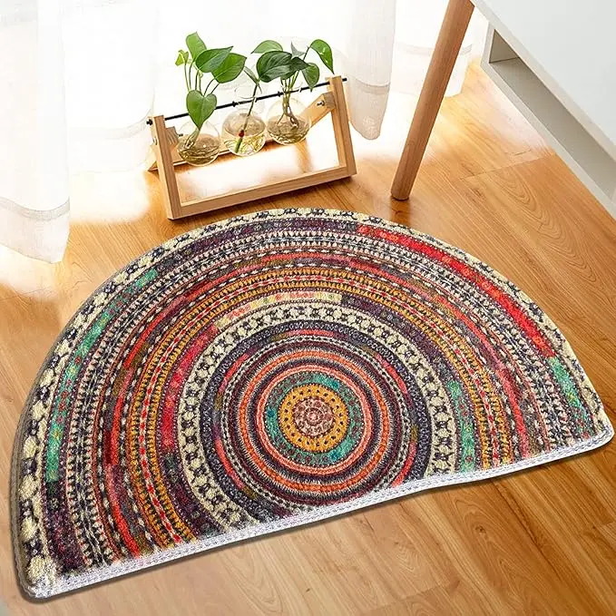 Back-to-school gifts Bohemian Vintage Semi-Circle Rug (60x90cm) – Non-Slip, Absorbent Microfiber Mat (Suitable for Entryways, Bathrooms, and More)carpet sample,area rug, indoor area, laundry room decor,Santa Deer Christmas Rug