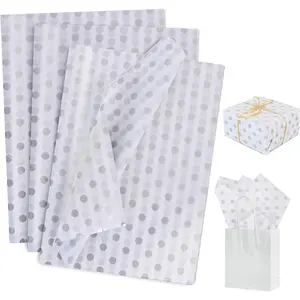 White and  Tissue Paper Bulk, Polka Dot Wrapping Tissue Paper for  Bags, 14 x 20 Inch  Wrap for Christmas Graduation Birthday Wedding DIY Crafts Holiday ,50 Sheets