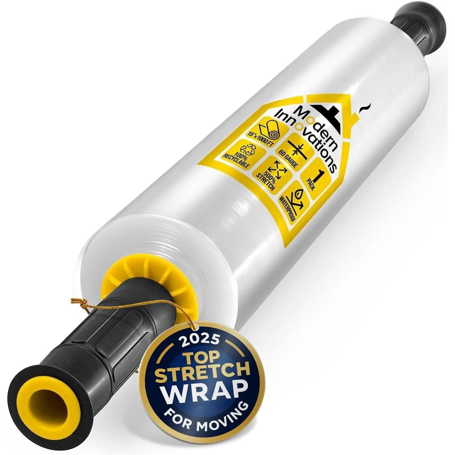 15 Inch Clear Stretch Wrap Roll with Handles (1 Roll-1000 Feet) Heavy Duty Shrink Wrap for Moving, Packing Supplies for Wrapping Furniture, Industrial Plastic Pallet Cling