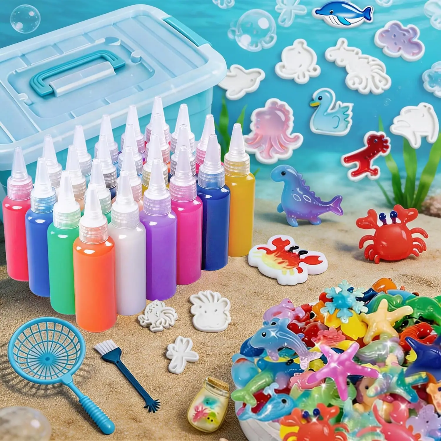 Magic Water Elf Sensory DIY Craft Toy Kit - 20 Gels, 10 Molds, Squishy Water Pets, Educational Science Toy, Party Favors & Gifts for Kids Ages 3+ Diy Material Drawing Art Supplies Acrylic Brush Markers