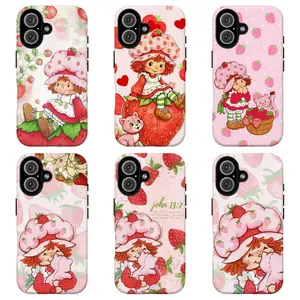 FL-Strawberry Sh0rtcak3 Strawberry Print Phone Case,Vintage Retro 80s Nostalgic Kawaii Aesthetic Cover Protective Cover  For iPhone 11 12 13 14 15 16 17 Air Pro Max for Samsung S26 S25 S24 S23 S22 S21 Case,Gift for her/him/fans