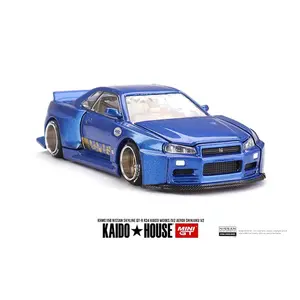 Kaido House Nissan Skyline GT-R R34 Kaido Works (V2 Aero) SHINJUKU V2, Blue, 1:64 Scale, Diecast Model Car