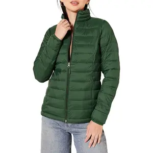 Women's Lightweight Long-Sleeve Water-Resistant Packable Puffer Jacket Available in Plus Size Womenswear Clothes Coats Tops Outerwear Zippers Basic Black Casual Fitted