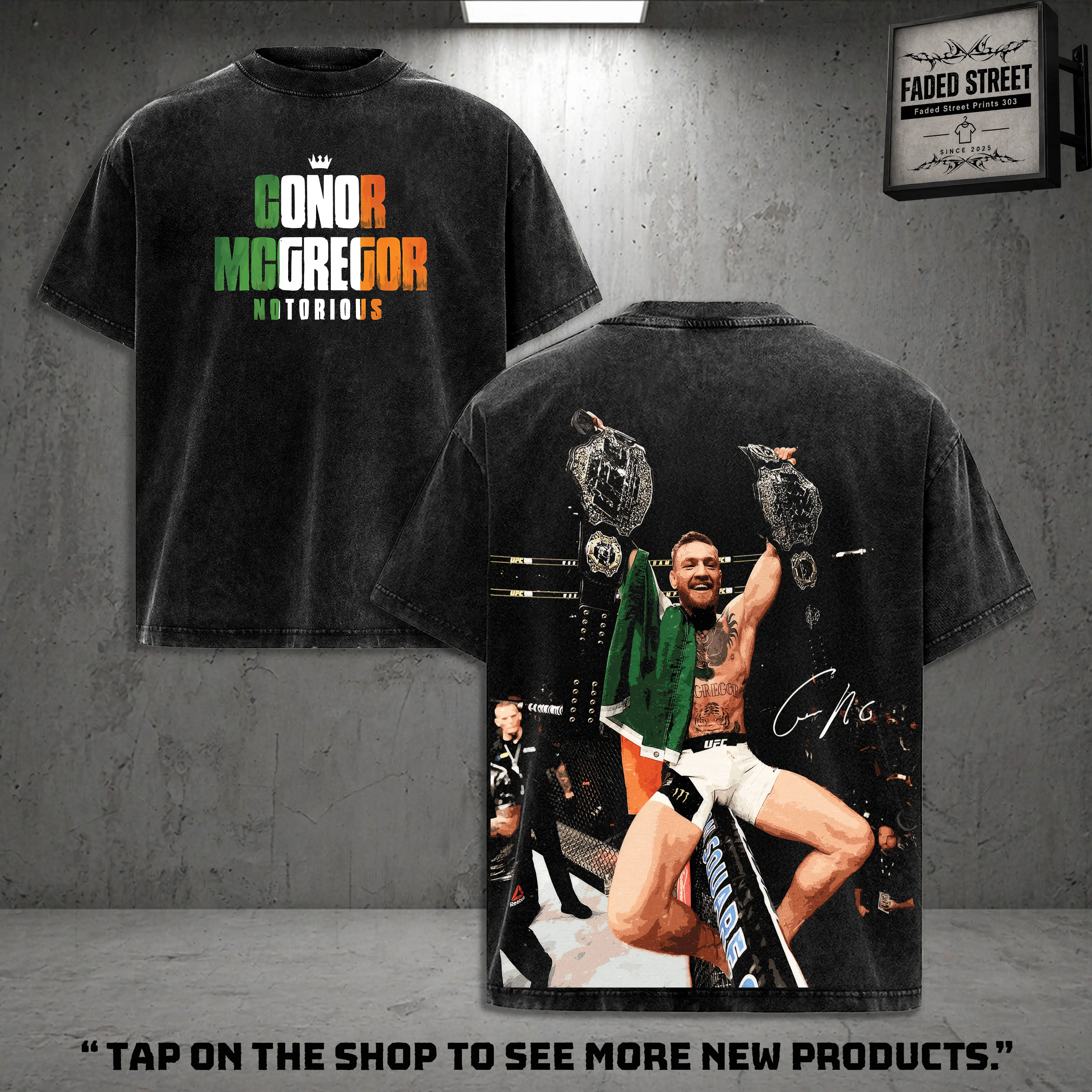 Cornor McGregor Wash Tee, Knockout Corner Graphic Shirt | UFC Fight Aesthetic Streetwear | MMA Merch Breathable Fabric Graphic Tees for Men Cotton Menswear