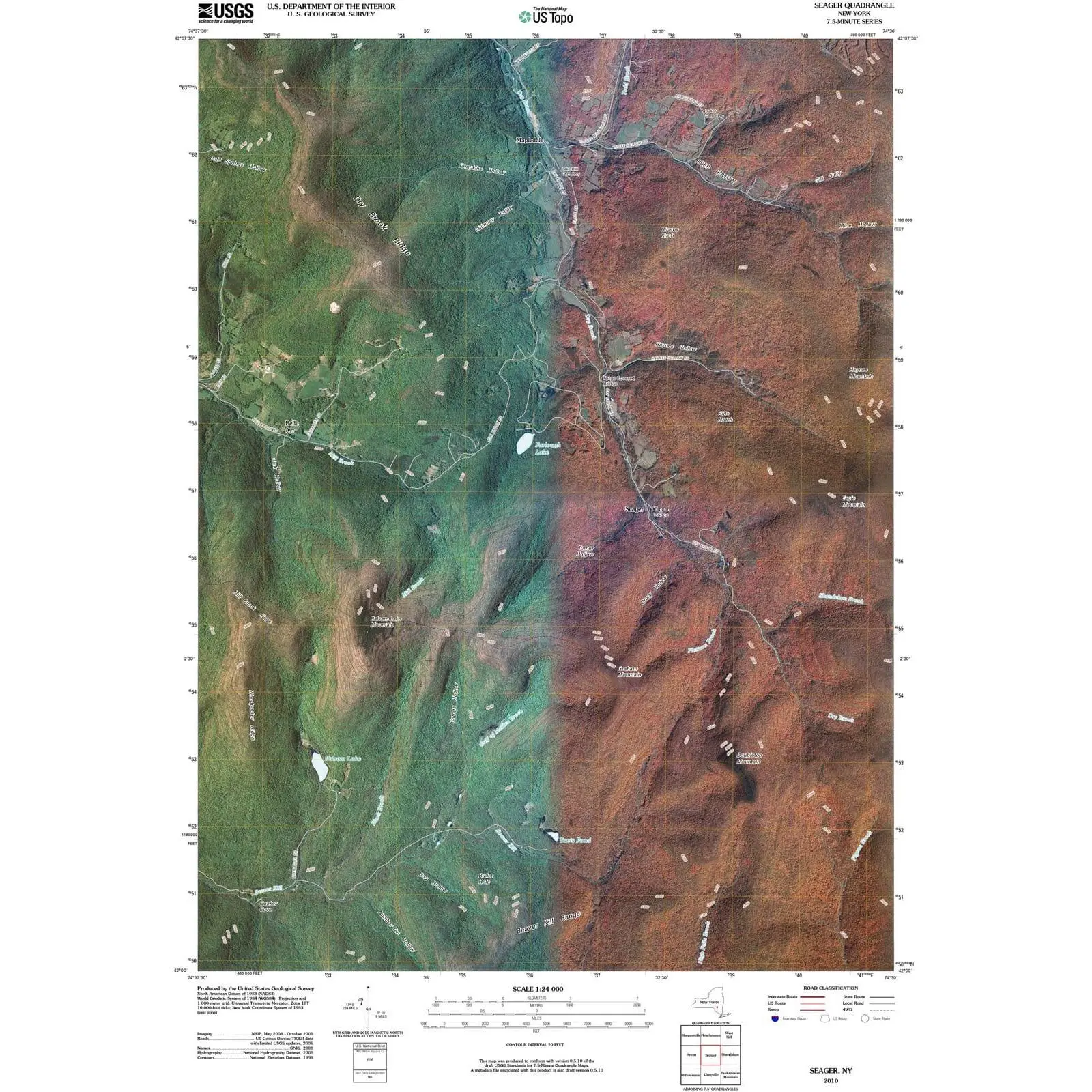 Seager New York USGS Topographic Quadrangle Map, 2013, 1:24000