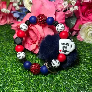 You got this wristlet keychain color scheme red, navy, and Bling Beads Handmade Wire Design for Everyday Use - Beaded