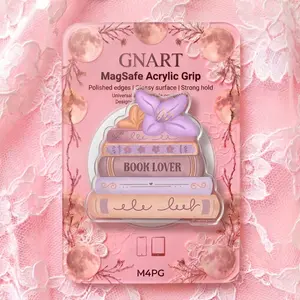 Cute Book Lover MagSafe Phone Grip, Lavender Purple Stack of Books Acrylic Phone Holder for Kindle, Coquette Aesthetic Floral Bookworm Gift for Her