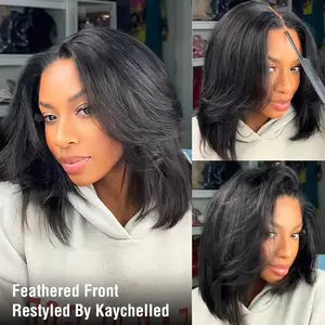 ISEE HAIR Wear Go 9x6 Tpart Layered Cut Bob Yaki Straight Wig With Drawstring 180% & 250% Natural Black & Reddish Brown Deep Part Pre-Cut Lace Front Wig & Pre-Bleached & Pre-plucked Hairling Glueless Human Hair Wig Vacation Hair #Summervibes