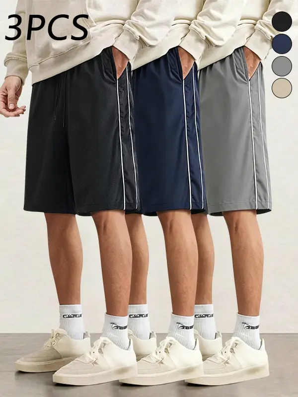3 Pack Men’s Summer Striped Casual Shorts — Loose Fit, Versatile Sport Beach Shorts for Summer