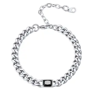 PROSTEEL Trendy Cubic Zirconia Chunky Chain Bracelet Stainless Steel 7mm Gemstone Cuban Link Bracelets Hand Jewelry Unisex For Men Women Gift Box
