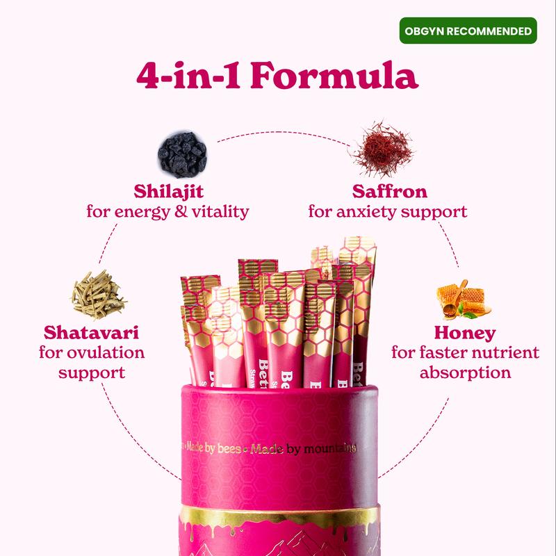 Women Multi-Mineral Honey Sticks | BetterAlt SHE-Lajit Strawberry Flavor | Shilajit, Shatavari & Saffron | Hormonal Balance & Energy - 30 Honey Packs